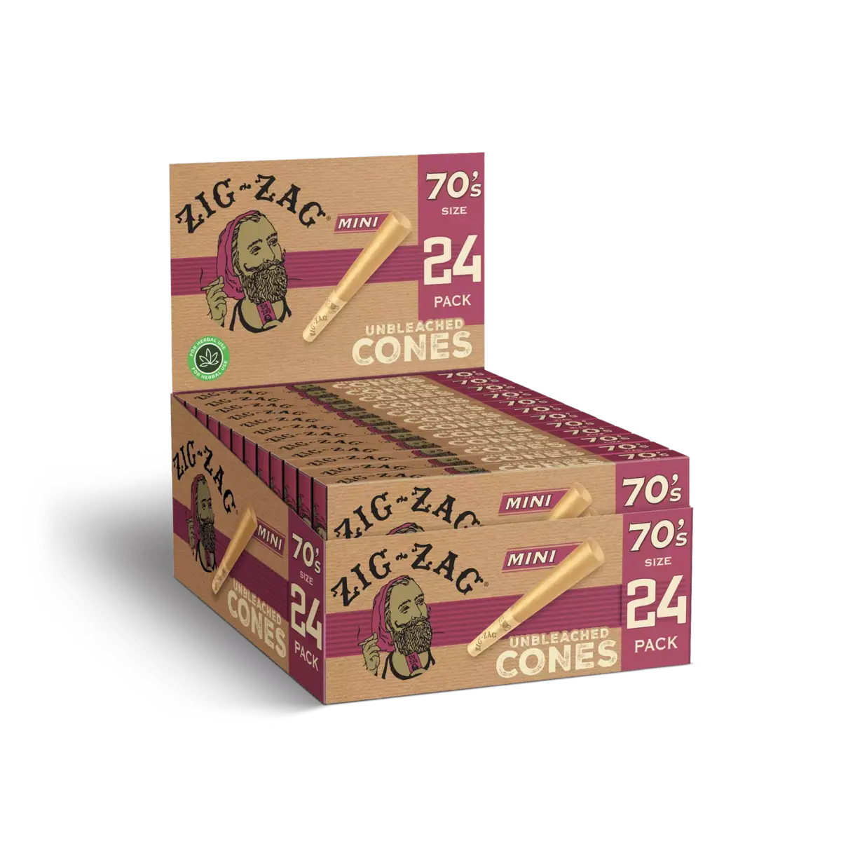 70's Unbleached Cones 24 Ct 12 Pack Carton ZigZag Wholesale