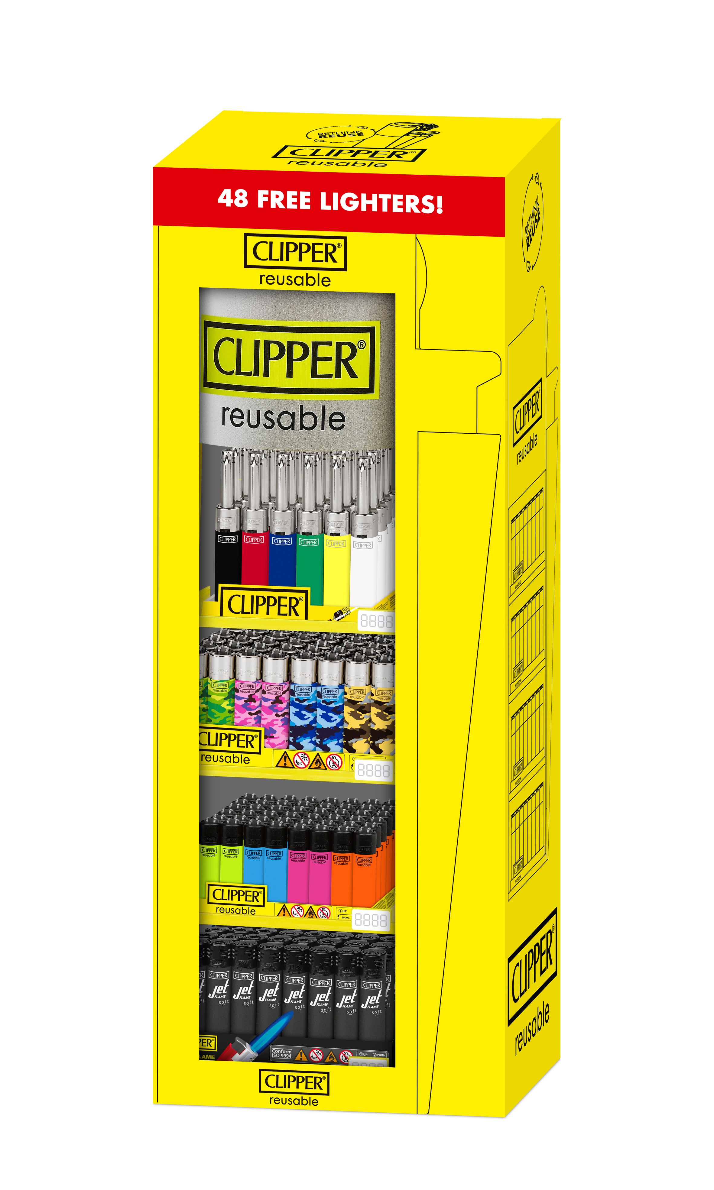 CLIPPER LIGHTERS 4-TIER MIXED DISPLAY+FREE TRAY 168CT