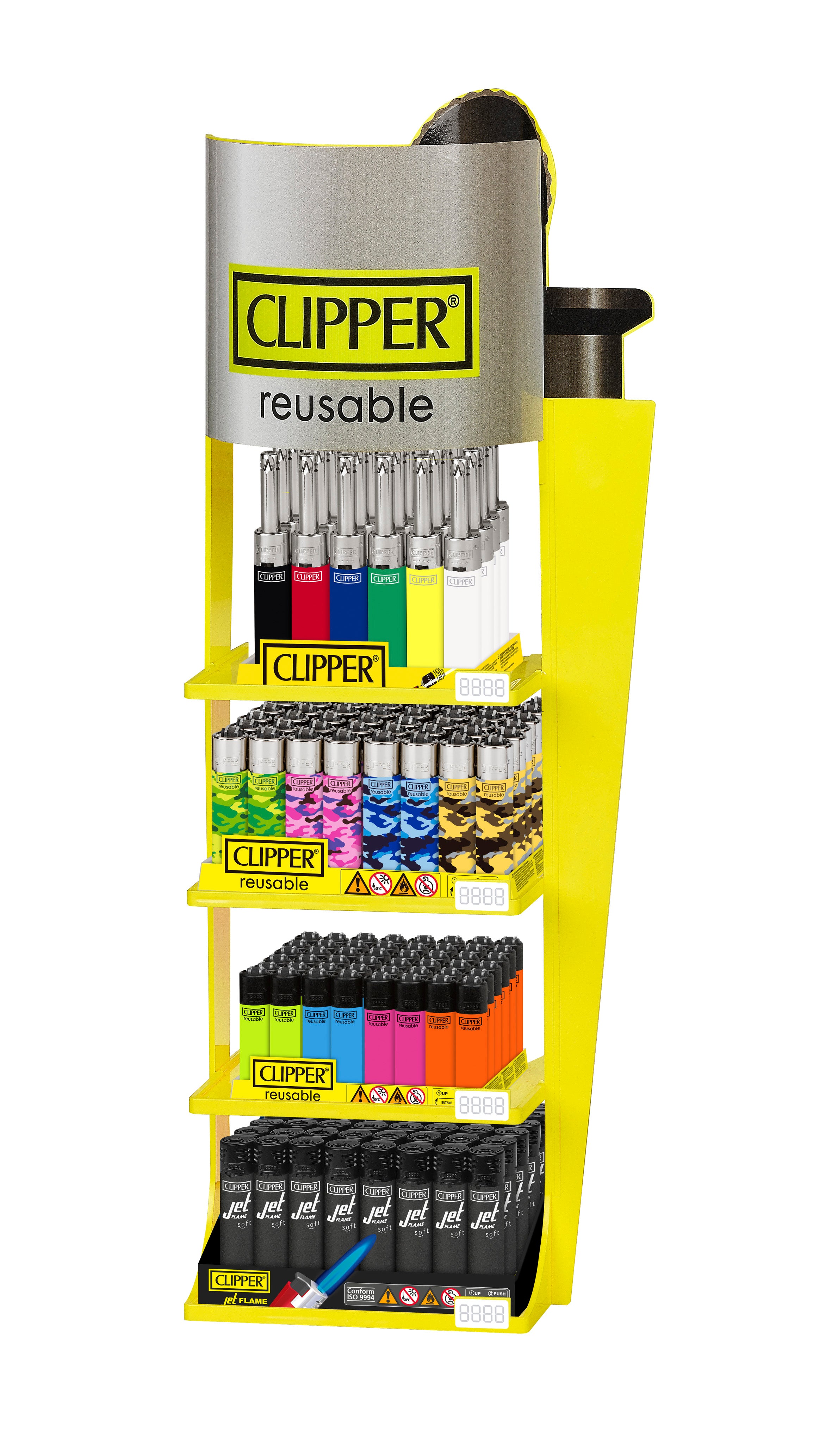 CLIPPER LIGHTERS 4-TIER MIXED DISPLAY+FREE TRAY 168CT